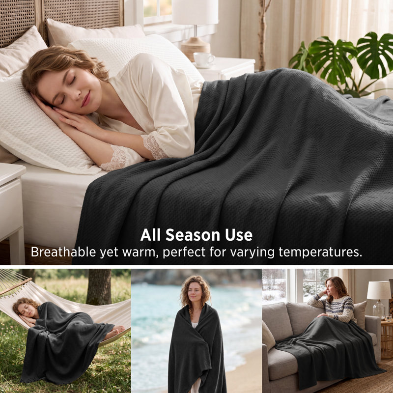 Couverture 100% coton Cozy Winter Bedure Soft Cozy, Très grand lit, Noir