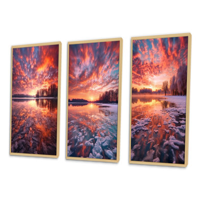«Majestic Sunshine Over Snowy Winter Lake», 3 pièces
