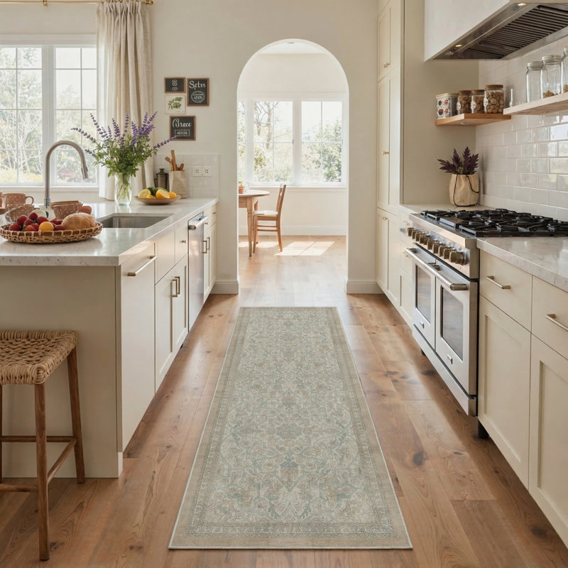 Floret Vintage Floral Machine Washable Grey / Brown Indoor Area Rug with Non-Slip Backing, Runner 2'6" x 8'