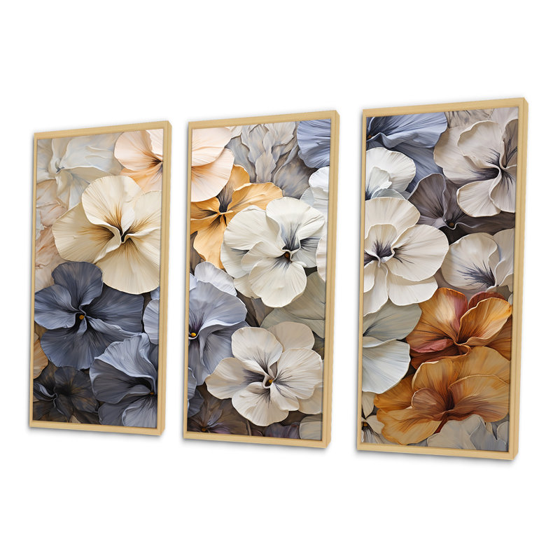 «Blue and Gold Minimalisme Pansy Delight I», ensemble d'impressions d'art mural, H 40 po x l 60 po x P 1 po