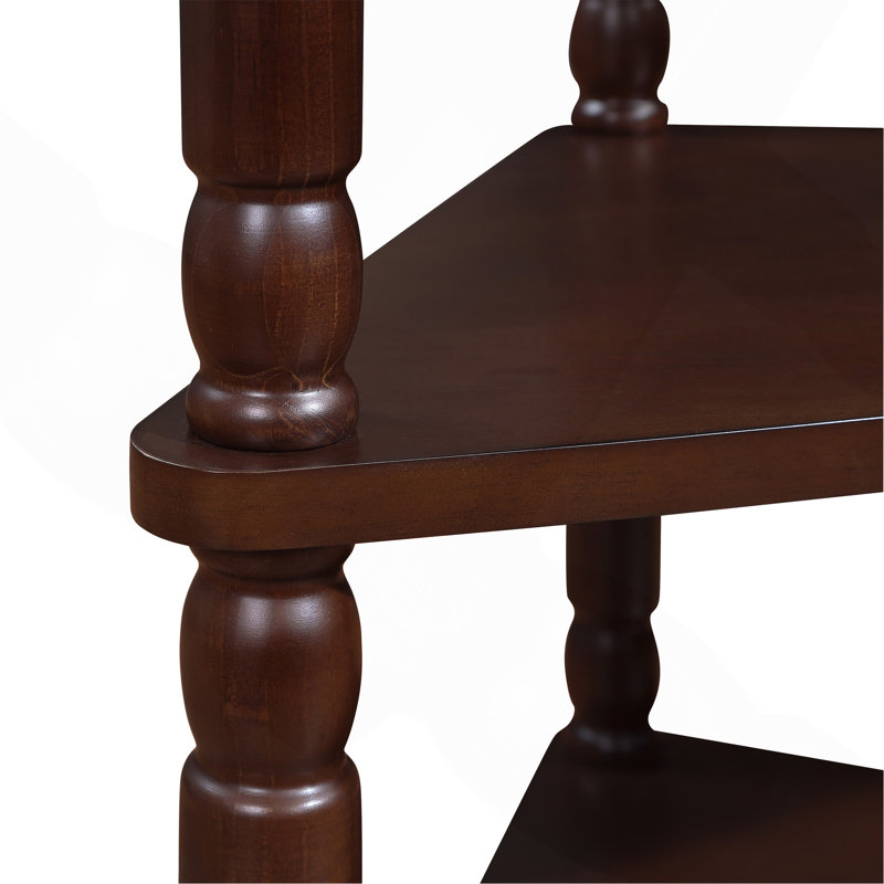 33.8" Small Triangle Corner Table, Wood Corner Side Table For Small Spaces/ Living Room, 3 Tier End Corner Table With Solid Wood Legs, Light Espresso