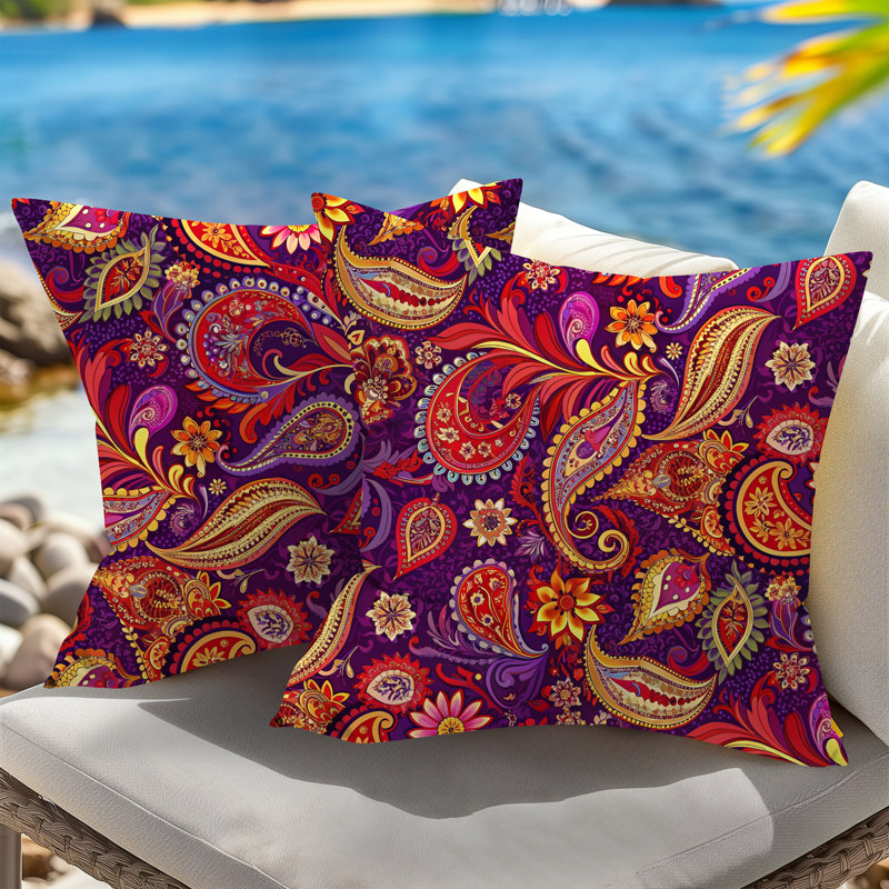 Indoor/Outdoor Reversible Throw Waterproof Pillows With Pillowcase(Set Of 2), Red, 18"H x 18"W