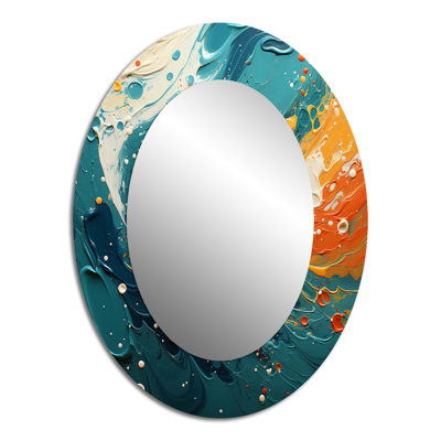 Swirling Marriage Of Electric Amber And Blue II - Gold Oval Wall Mirror Decor