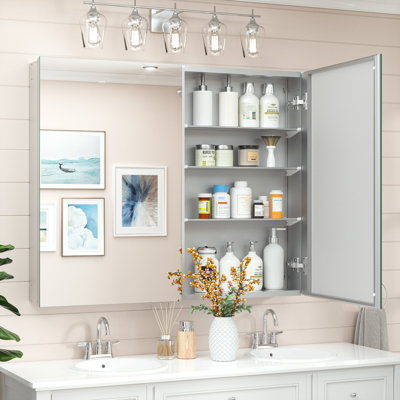 Husai Recessed or Surface Mount Aluminum Frameless Medicine Cabinet With Mirrored Door and Adjustable Shelves