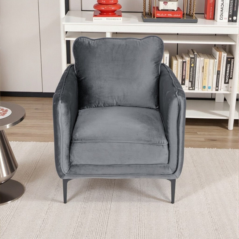 Chaise d'appoint en velours avec capitonnage à canaux - élégance contemporaine, Gris