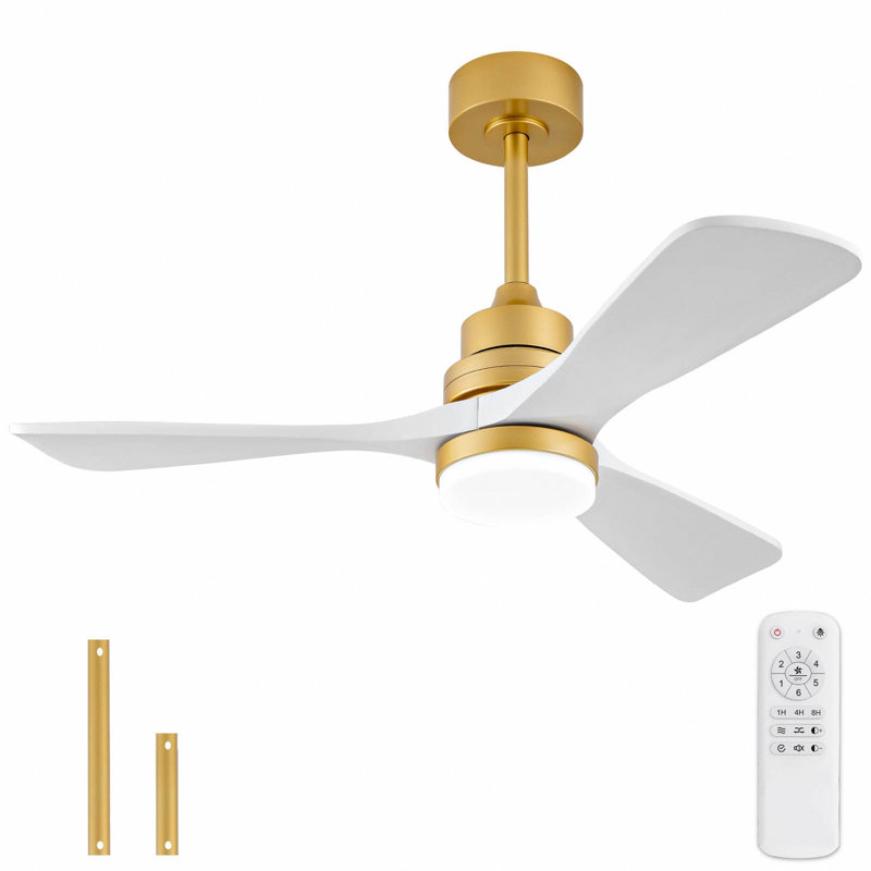 Ventilateur de plafond intérieur à vente chaude avec lumière DEL à intensité variable 3 pales en bois massif télécommande