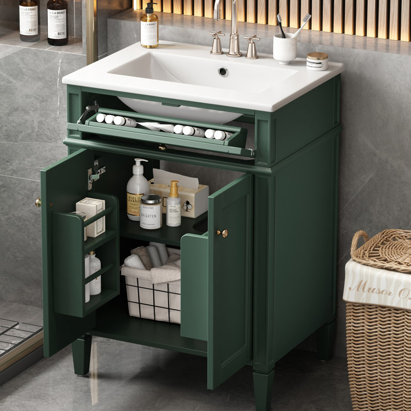 Meuble-lavabo 24 po avec lavabo en céramique, Vert