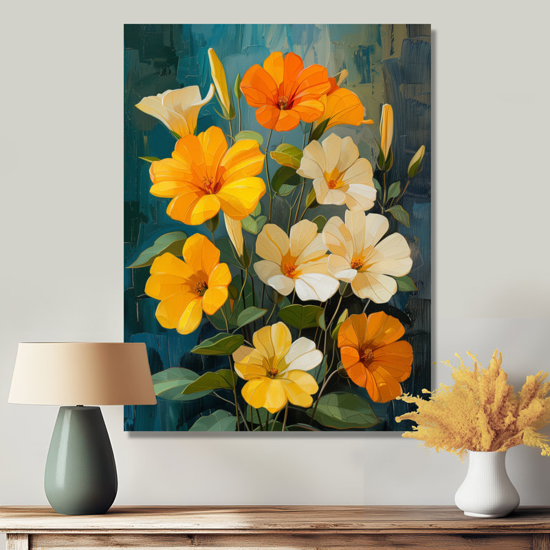Jaune, blanc, jardin vibrant, Morning Glory - Morning Glory, art mural, H 24 po x l 32 po, Toile tendue