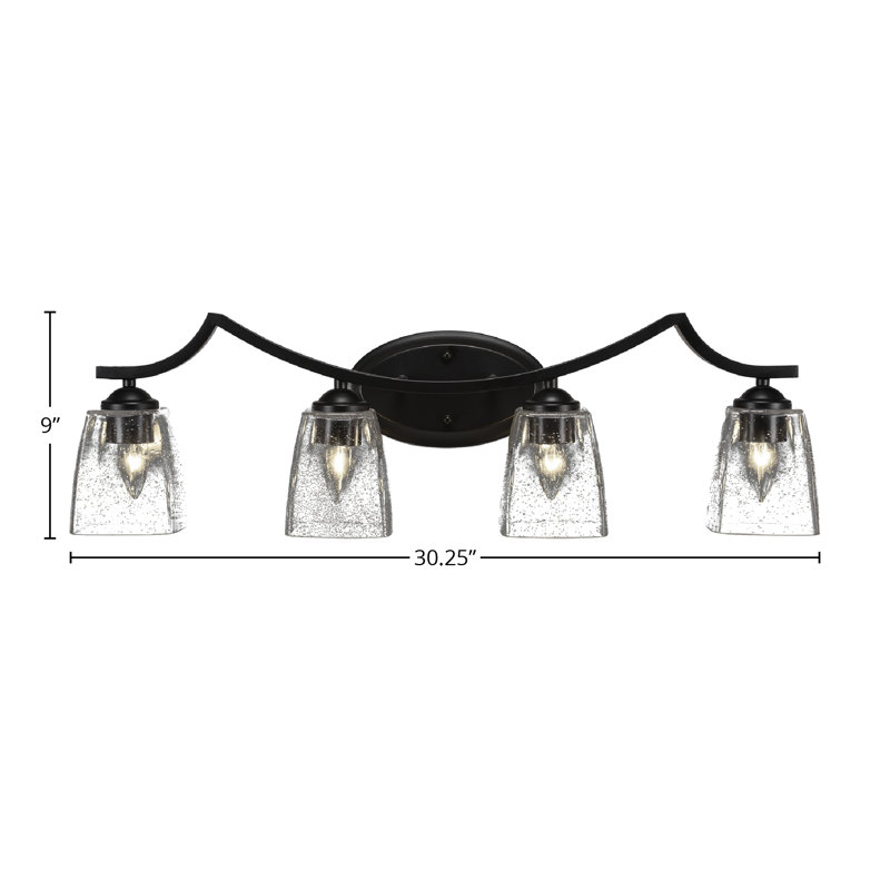 Zilo 4 Light Bath Bar Shown In Matte Black Finish With 4.5” Square Clear Bubble Glass
