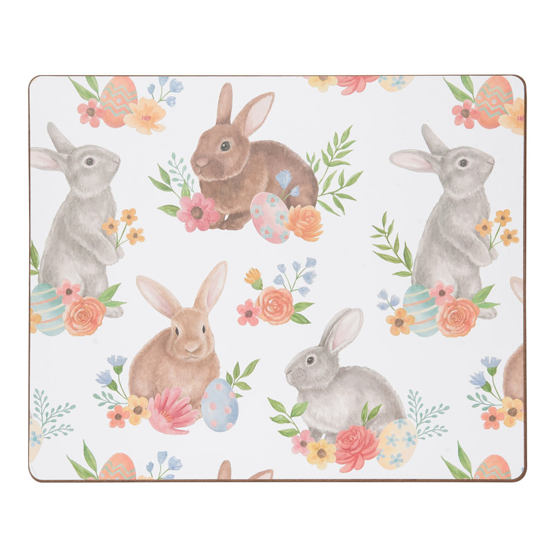 Spring Floral Bunny Hardboard Placemat