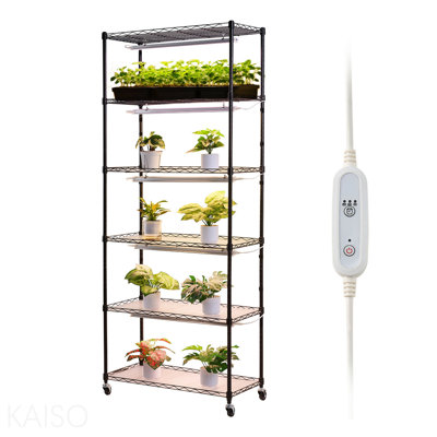 Plant Shelf With Grow Light, 6-Tier Indoor Plant Stand, 71in Tall Plants Display Rack With Wheels & 4/9/14h Timer, 150w 3-Color Full Spectrum Grow Lights, Flower Pot Holder For Seed Starting