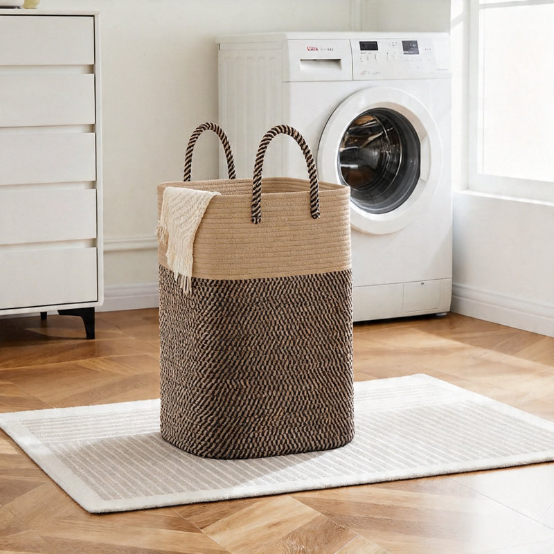Woven Cotton Rope Laundry Basket, Versatile Storage Hamper(Jute)
