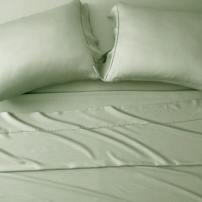 Tencel Sheet Set 4 Pieces, Sage Tea Green, Queen Sheet Set + 1 Fitted Sheet + 2  Pillowcases
