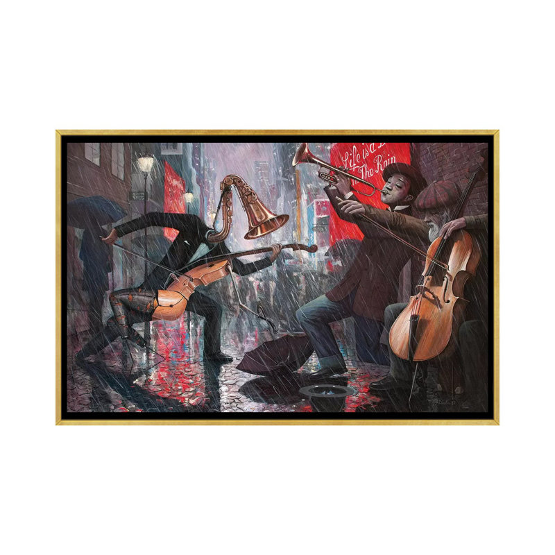 «Life Is a Dance in the Rain V» par Adrian Borda - reproduction d'art, Toile encadrée d'or, Pas de tapis