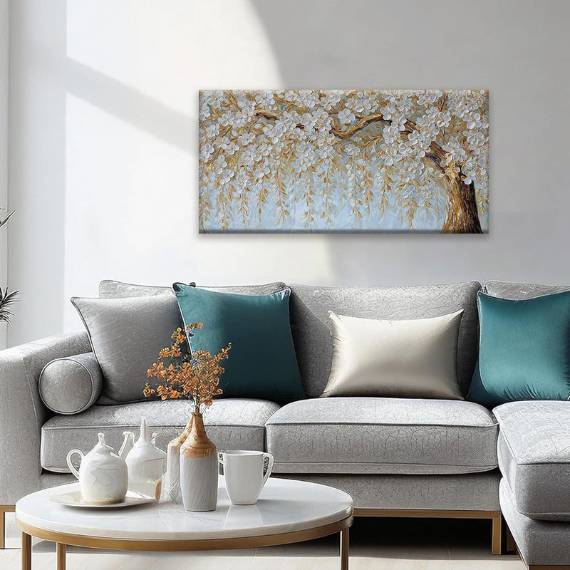 Canvas Art Wall Decor Print Paintings Flower White Tree Wall Art Prints Decor Ready To Hang Picture For Bedroom Bathroom And Office Kitchen Home Artwork 20"×40"