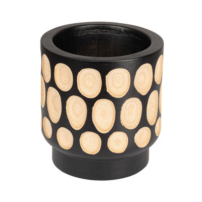 Hand-Carved Wood Planter with Dots