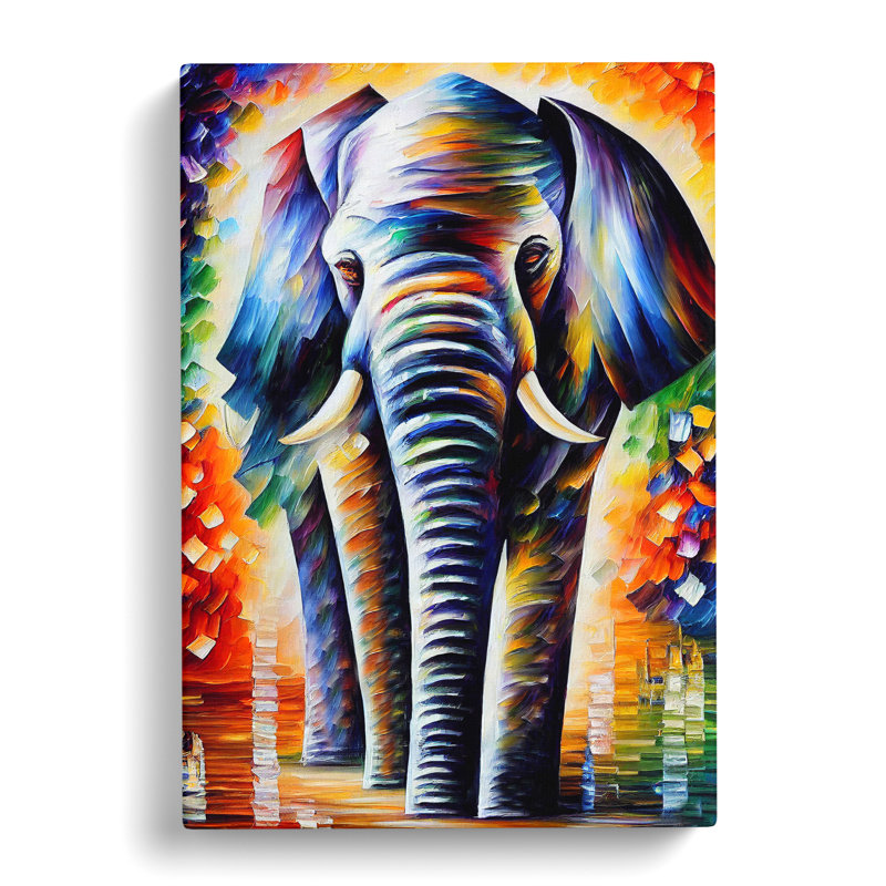 Colourful Elephant No.3 - Wall Art, Wrapped Canvas, 50cm H x 35cm W x 3cm D, White