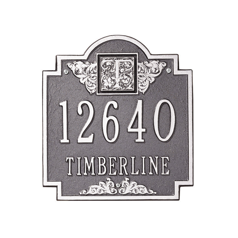 Monogram 2-Line Wall Address Plaque, Yes, Pewter and Silver