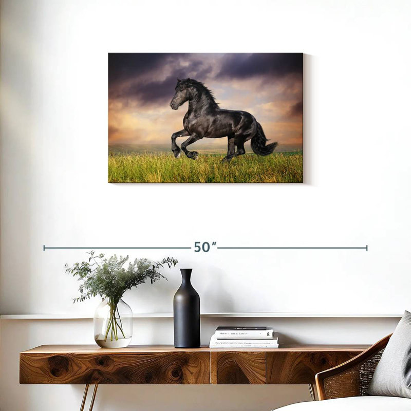 Cheval frison galopant Brampt, H 20 po x l 30 po