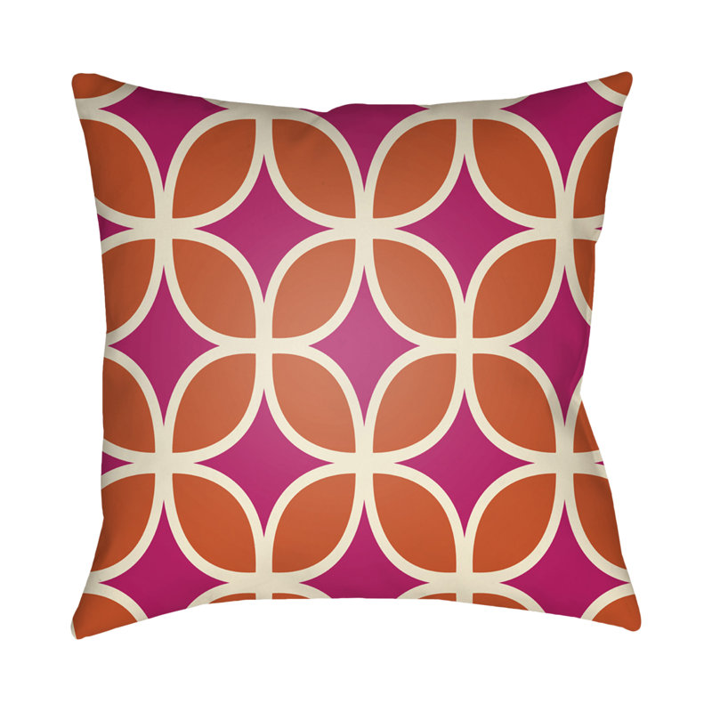 Moderne Geometric Outdoor Throw Pillow, 18" H x 18" W x 4" D, Magenta