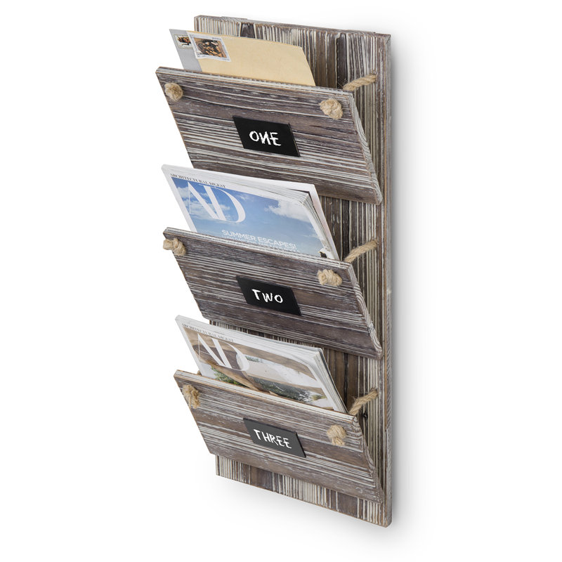 Wall 3-Slot Mounted Wood Organiser with Mail Storage, Brown