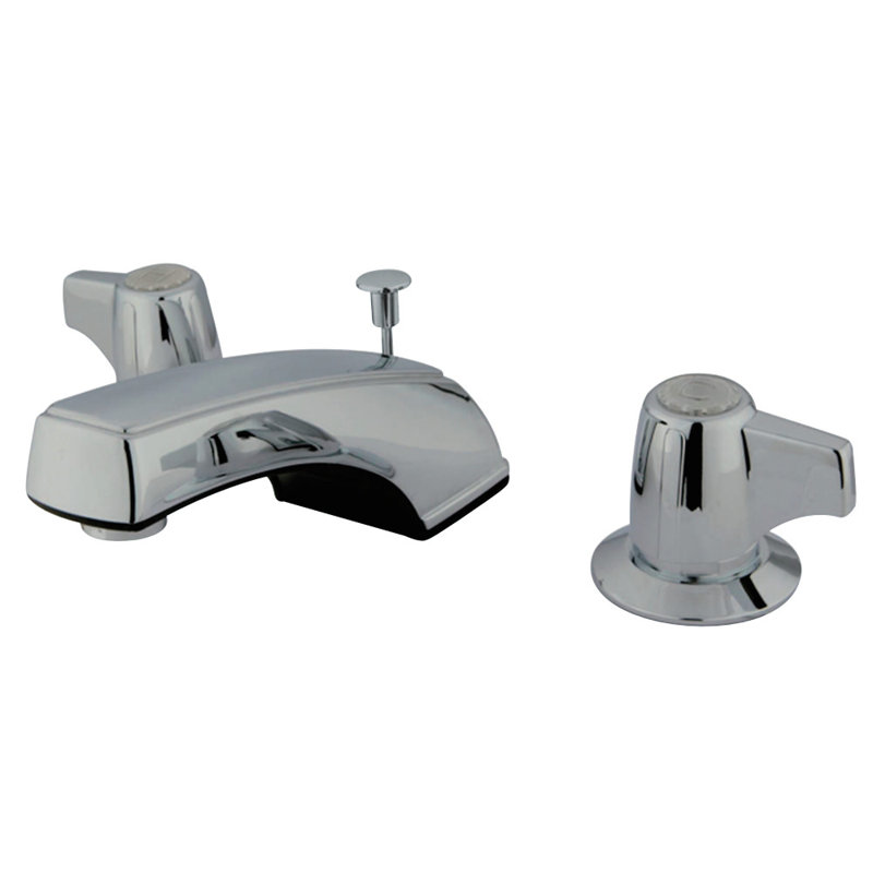 Kingston Brass Americana Two-Handle 3-Hole Deck Mount Widespread Bathroom Faucet, Polished Chrome, With Drain