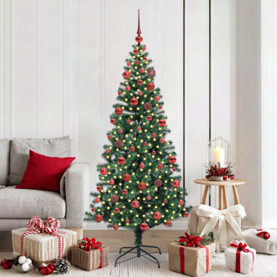 vidaXL Artificial Pre-lit Christmas Tree Green PVC and Metal