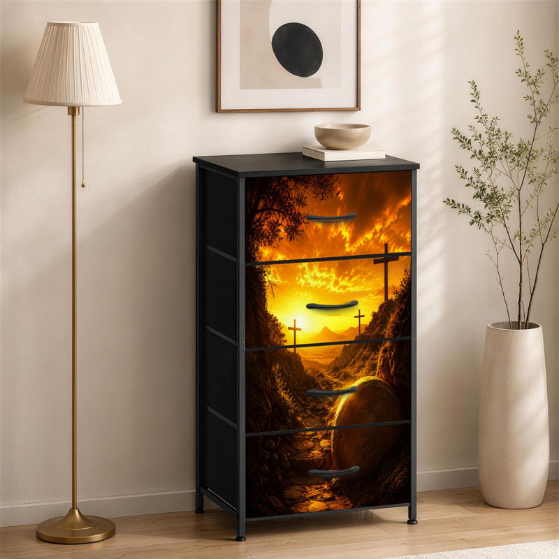 Commode 4 tiroirs pour chambre à coucher Silhouettes croisées Golden Sunset Valley Dramatic Fiery Sky
