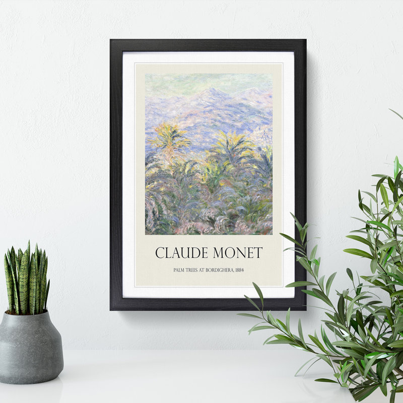 Palm Trees at Bordighera by Claude Monet - Picture Frame Painting, 65cm H x 48cm W x 2cm D, Black