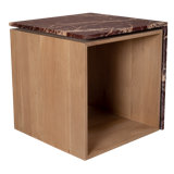 Authentic Italian Marble with Natural Oak Wood Occasional Table / Night Stand