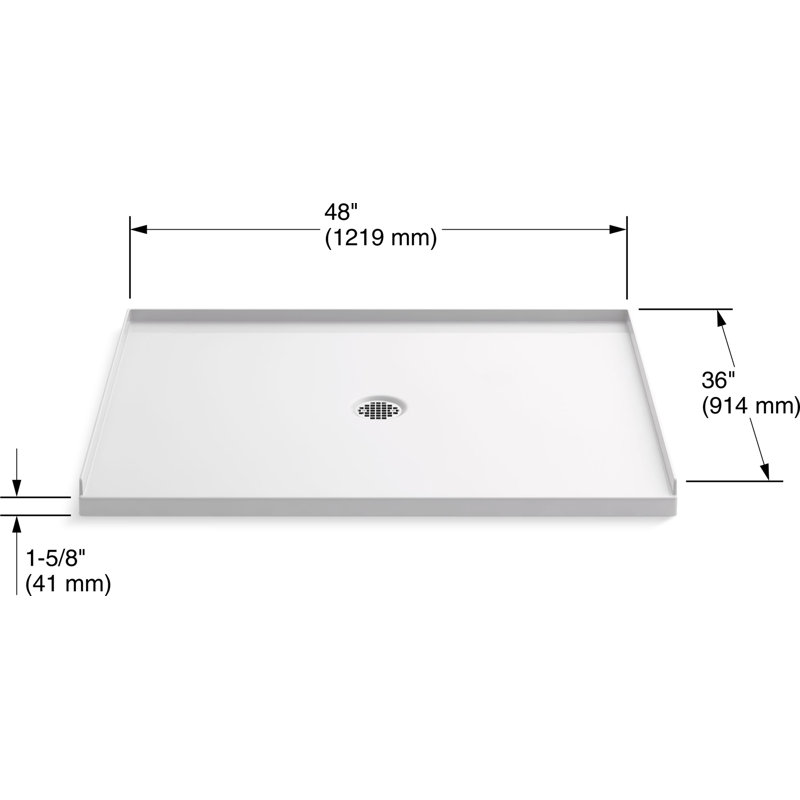 Base de douche avec drain central 48 po x 36 po Ballast