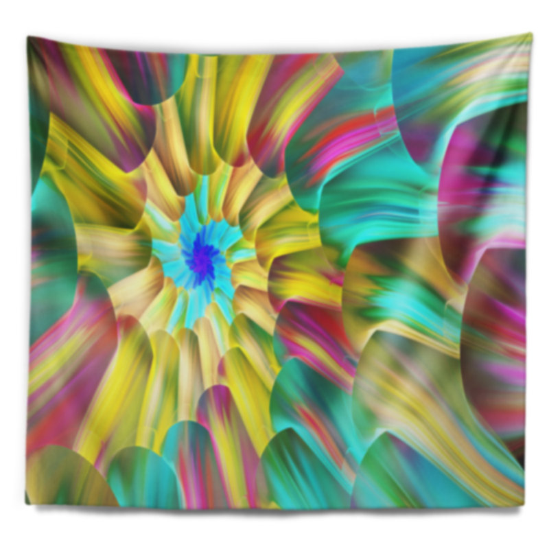 Tapisserie florale multicolore à spirales en verre coloré, H 68 po x l 80 po