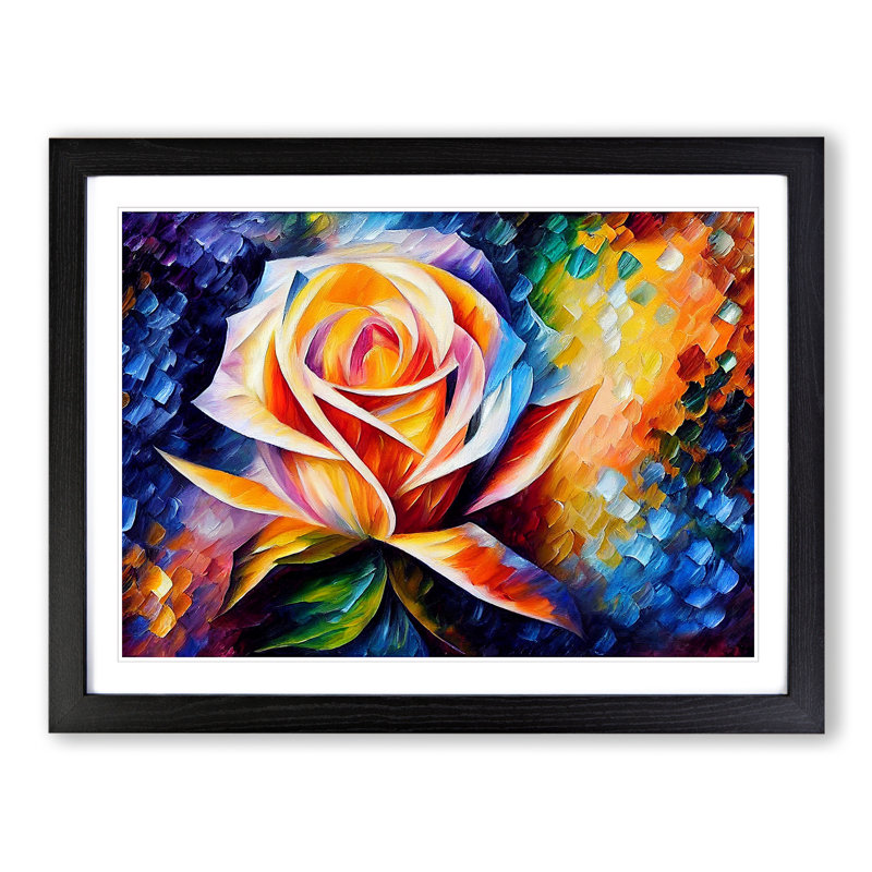 XH1022-7559X Rose Flower Vol.1 Abstract - Single Picture Frame Painting, 46cm H x 64cm W x 2cm D, Black