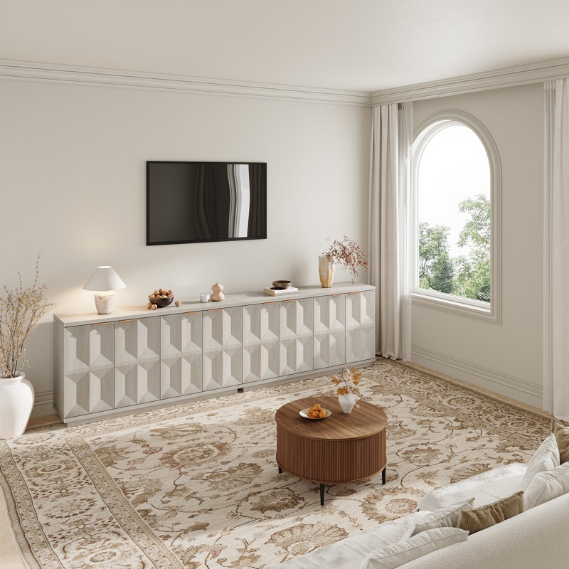 Buffet en relief tridimensionnel 59 po Designer Modern, Blanc