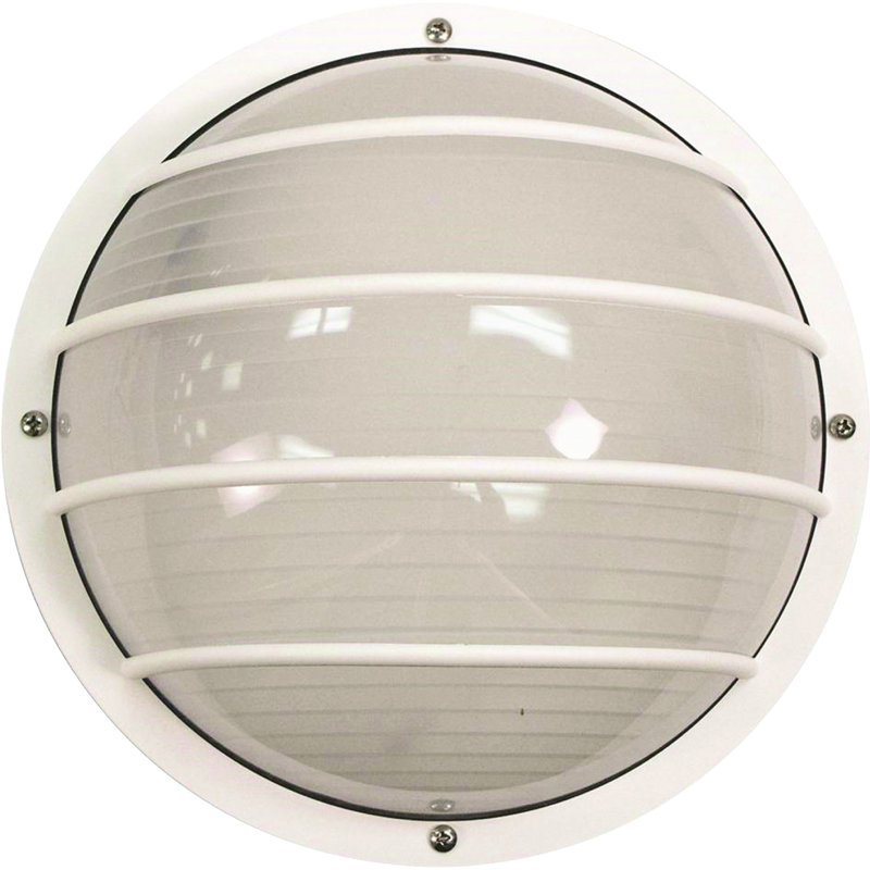 Meinard 1-Light Indoor or Outdoor White Polycarbonate Mini Nautical-Inspired Industrial-Inspired Convertible Caged Flush Mount Ceiling Fixture, Wall Mount, or Wall Sconce with White Polycarbonate Half Semi Sphere Lens