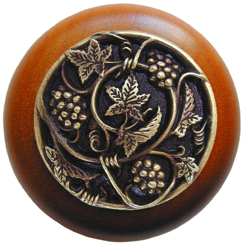 Poignée champignon 1,5 po de diamètre Tuscan, Laiton antique / bois de cerisier