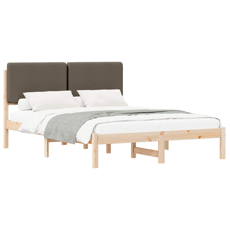 Solid Wood Bed Frame, European Kingsize (150 x 200 cm), Natural/Taupe