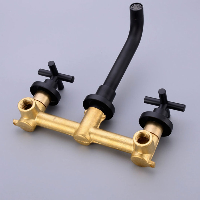 Dual Handle Wall Mounted Bathroom Sink Faucet With Pop - Up Drain  No Overflow , Brass And Stainless Steel Build, Splash Water Flow, Precise Flow Adjustment Function