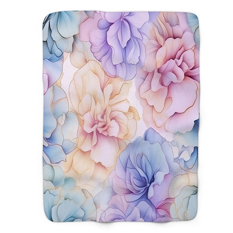 Pastel Ink Blossoms - jeté Sherpa, Lit simple