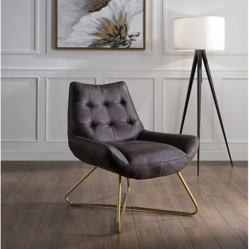 Chaise d'appoint en cuir fleur 31 po
