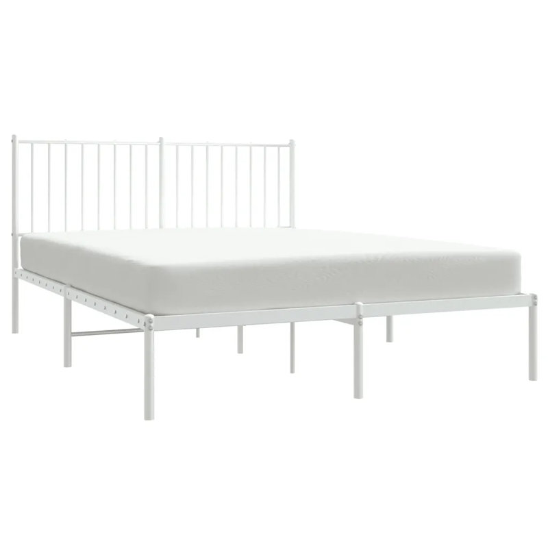 Metal Bed Frame with Headboard White, Double (4'6)