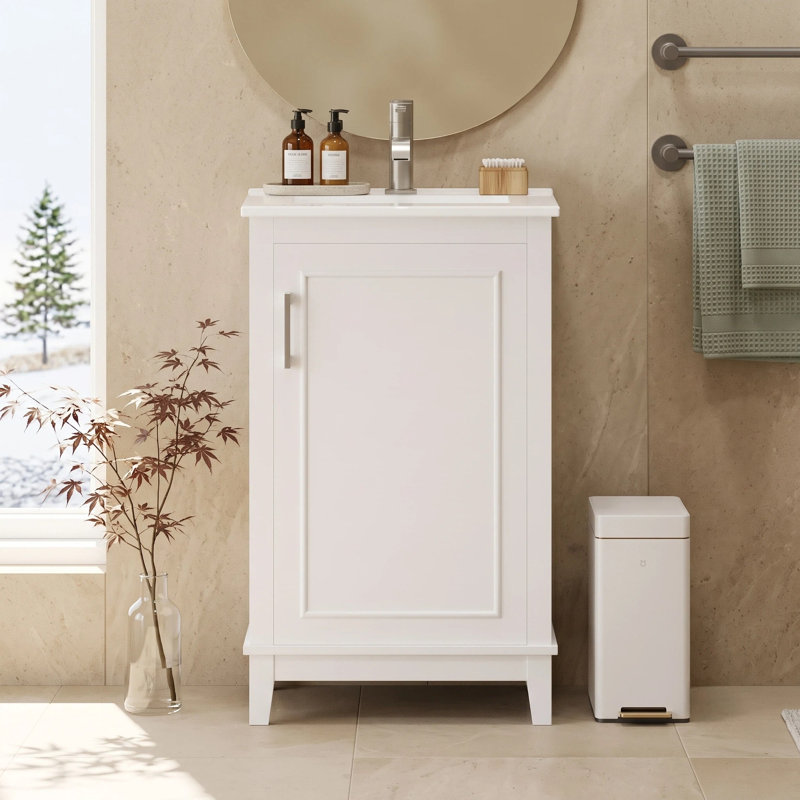 Meuble-lavabo simple 20 po avec plateau Makayla, Blanc