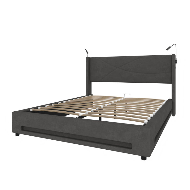 Upholstered Ottoman Storage Bed, Kingsize (5'), Grey