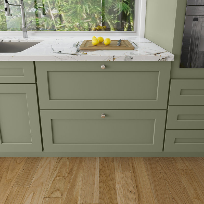 Armoire de cuisine en bois massif prête à assembler, Vert sauge / 2 tiroirs, 36"