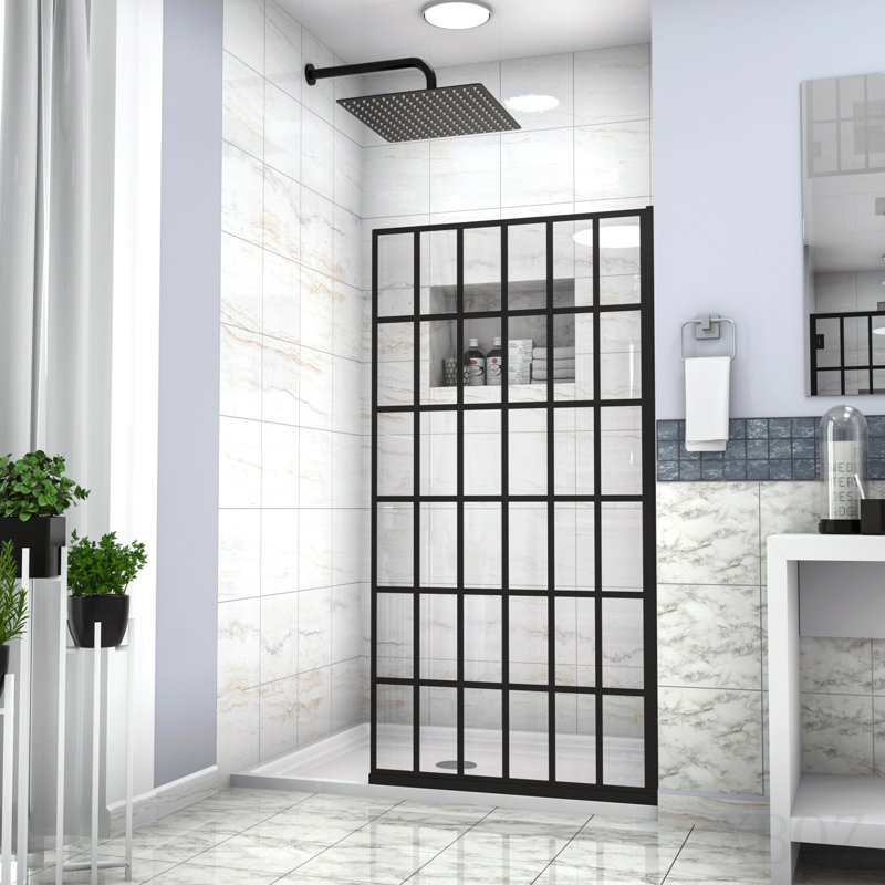 Porte de douche à panneau simple sans cadre l 38 po x H 72 po, porte de douche 5/16 po (8 mm), conception à entrée ouverte en noir mat