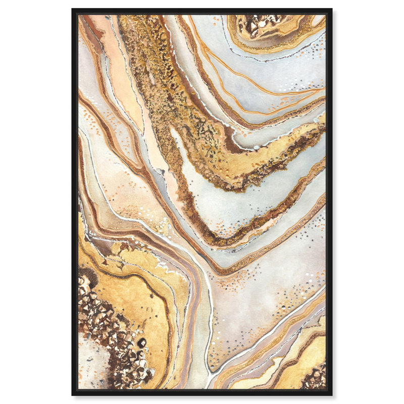 Golden Lines Abstract Canvas Wall Art with Black Frame