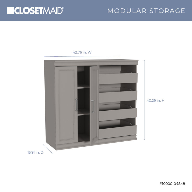 Modular Storage 21.38" W Closet System with Doors & Drawers, Grey