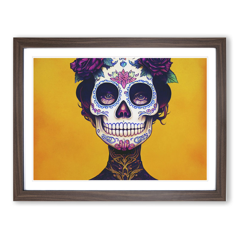 Sugar Skull Woman Vol.3 - Single Picture Frame Print, 25cm H x 34cm W x 2cm D, Walnut