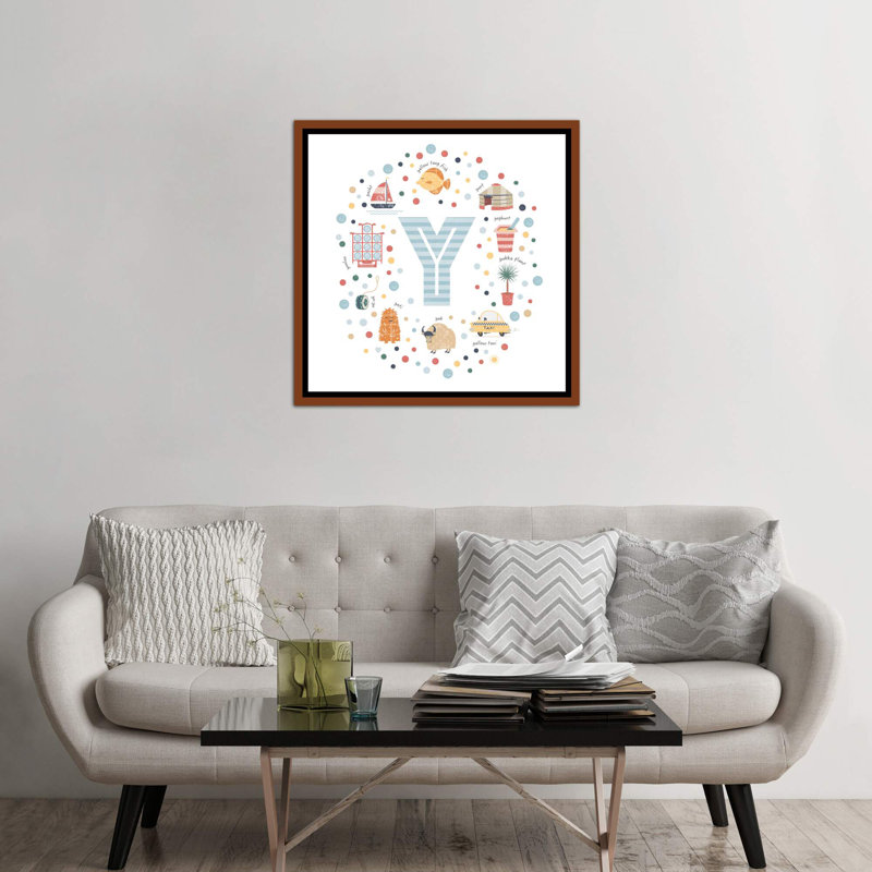 Lettre Y - reproduction d'impression, H 37 po x l 37 po x P 1,5 po, Toile avec cadre brun, Pas de tapis