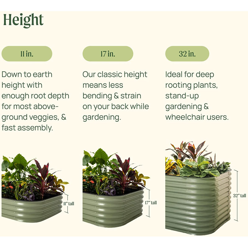 32" Tall 42" Wide Round Metal Outdoor Raised Garden Bed, Olive Green